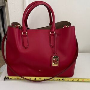 LAUREN  RALPH  LAUREN. Red Leather Tote Bag